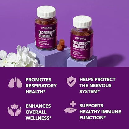 Sambucus Elderberry Gummies for Adults - Immune Support Supplement with Vitamin C and Zinc - Enhanced Formula for Daily Defense - 60 Count, 1 Month Supply, Berry Flavor - Convenient Wellness