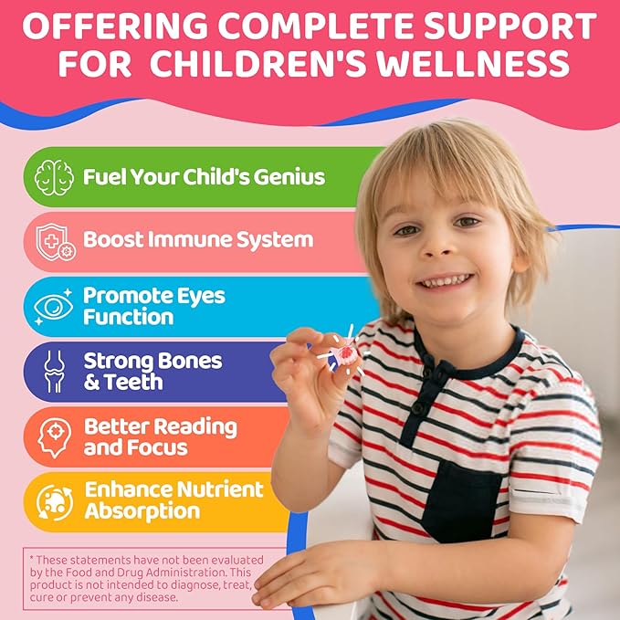Omega 3 Gummies for Kids 4+, with DHA, Vitamin D3 K2, C, B6 B12, Luetin & Omega 3 6 9, No Fish Taste, Sugar Free Kids Vitamins Gummies, for Brain Bone Eyes Focus Immunity, Fish Oil Alternative, 120Cts