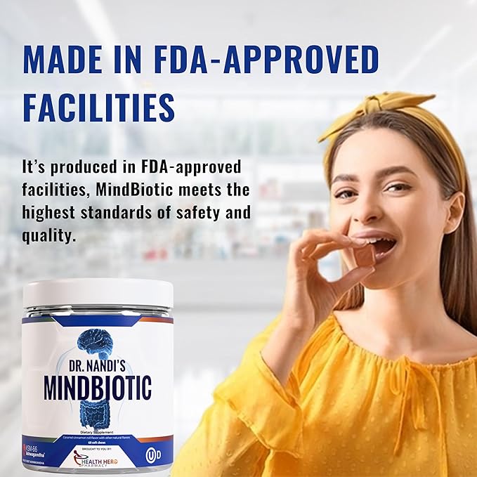 MindBiotic Brain Health Supplement - Probiotics & Prebiotics with KSM-66 Ashwagandha - Supports Memory, Focus, and Gut-Brain Connection - 300MG - 60 Chews