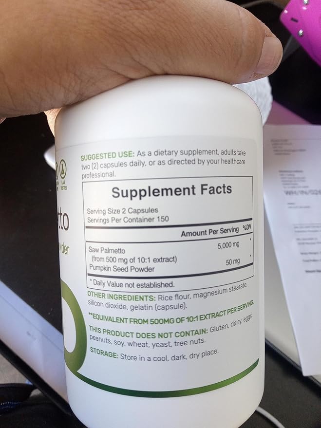 Saw Palmetto Supplement 5000 mg with Pumpkin Seed, 300 Capsules | Promotes Prostate Health | DHT Blocker | Hair Growth Vitamins, Maintain Normal Urinary Frequency