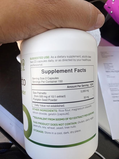 Saw Palmetto Supplement 5000 mg with Pumpkin Seed, 300 Capsules | Promotes Prostate Health | DHT Blocker | Hair Growth Vitamins, Maintain Normal Urinary Frequency