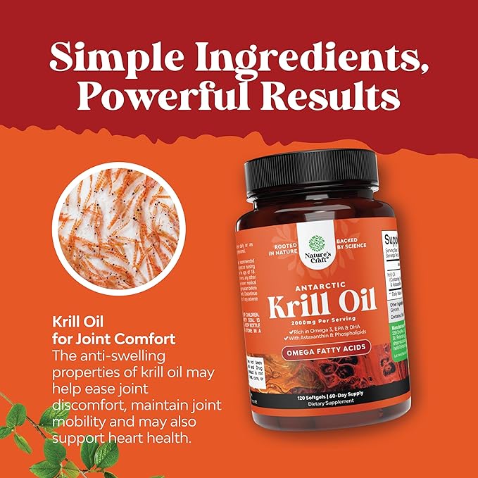 Antarctic Krill Oil 2000mg Softgels Per Serving - Omega 3 Krill Oil Supplement with EPA DHA & Astaxanthin for Brain Joint & Heart - 3rd Party Lab Tested No Gluten GMOs or Fishy Aftertaste - 2 Months