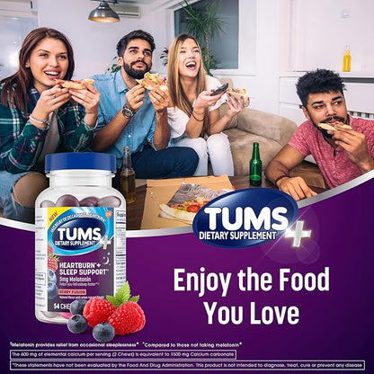 TUMS Heartburn Plus Sleep Support Chewable Dietary Supplement Tablets for Occasional Heartburn Relief Plus Sleep Support, Berry Fusion - 54 Count