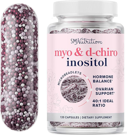 Myo-Inositol & D-Chiro Inositol for Hormone Balance for Women | Microbeadlets to Regulate Menstrual Cycle & Support Ovarian Health | 40:1 Ratio Myo & D Chiro | Non-GMO | 120 Ct (2 Month Supply)