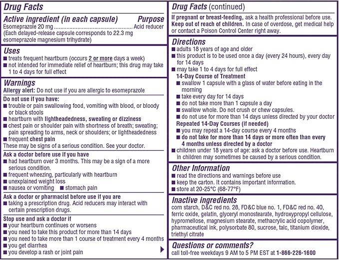 Nexium 24HR Acid Reducer Heartburn Relief Capsules for All-Day and All-Night Protection from Frequent Heartburn, Heartburn Medicine with Esomeprazole Magnesium - 42 Count