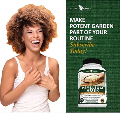 Potent Garden Psyllium Husk Capsules All Natural & Powerful Soluble Dietary Fiber Supplement Helps Support Regularity & Digestion, 240 Caps