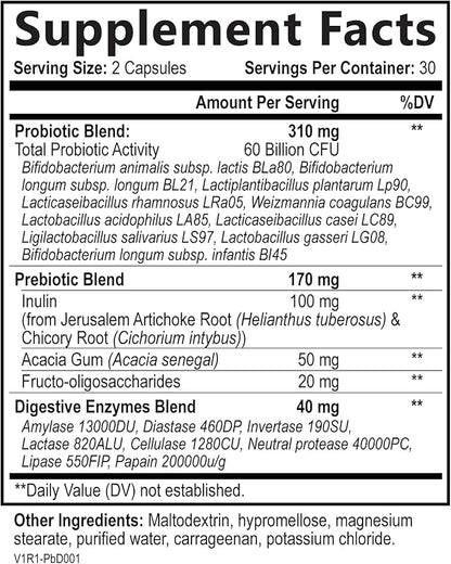 Built by Nature Probiotic for Women & Men – 60 Billion CFU, 10 Strains + Prebiotics & Digestive Enzymes – Supports Digestive, Immune, Reduce Gas & Bloating – Shelf Stable, Non-GMO - 60 Capsules