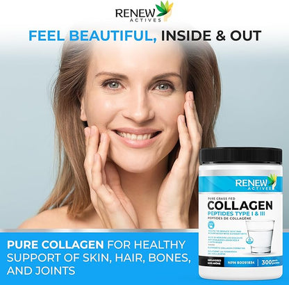 Renew Actives Hydrolyzed Collagen Peptides Powder 10G per Serving – Premium Grass-Fed Collagen for Skin, Joints & Hair – 9.4g Protein – Supports Collagen Formation & Muscle Recovery – Made in Canada