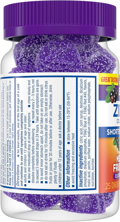 Zicam Cold Remedy Zinc Medicated Fruit Drops, Elderberry, 25 Count (Pack of 2)