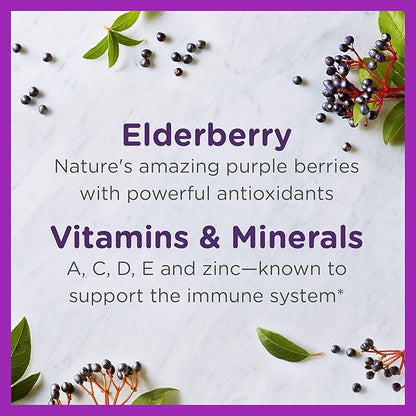 Zarbee's Elderberry Gummies for Kids with Vitamin C; Zinc & Elderberry; Daily Childrens Immune Support Vitamins Gummy for Children Ages 2 and Up; Natural Berry Flavor; 21 Count