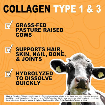 It's Just! - Collagen Protein Powder, 1.25lbs, Type I & III, Pure Hydrolyzed Grass-Fed Collagen Peptides, Dissolves Quickly, Unflavored, 20oz