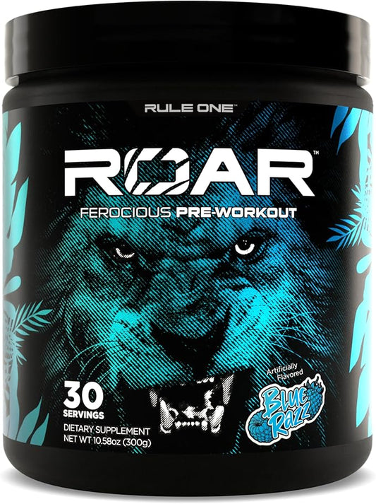 Rule 1 R1 Roar - Pre-Workout Powder with Creatine, Beta-Alanine, Citrulline, Electrolytes & Caffeine (30 Servings, Blue Razz)