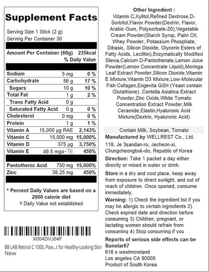 [Collagen+VIT C] K-Best Good Night Collagen, Retinol C, Powder Stick Korean Marine Collagen, Fish Collagen, Retinol Vitamin C, Fast Absorption, Fruit Flavored