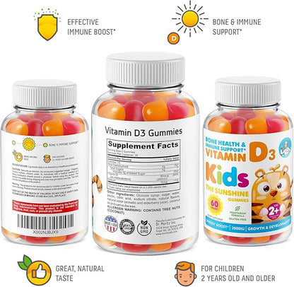 DR. MORITZ Sunny Side Up Immunity - Elderberry Gummies for Kids (60 Count 2 Pack) and Vitamin D (60 Count 2 Pack)