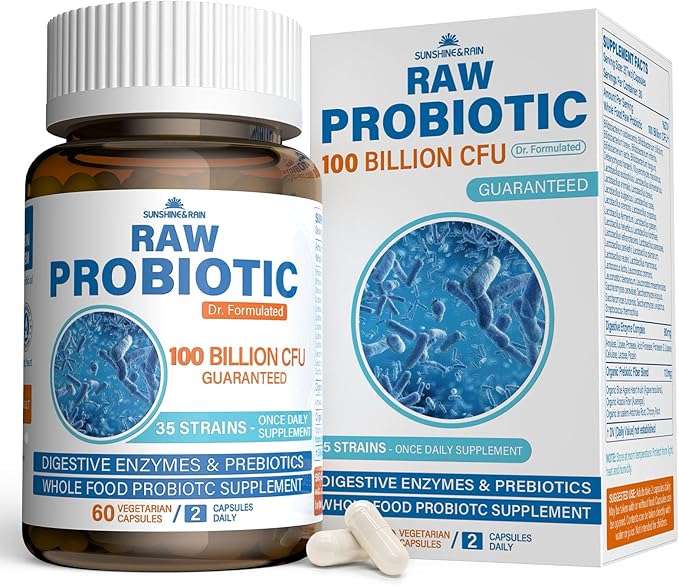 Raw Probiotics for Women & Men - 100 Billion CFU, 35 Strains, Organic Prebiotics & Natural Digestive Enzymes for Digestive, Gut & Immune Health - Soy and Gluten Free, Non-GMO, 120 Vegan Capsules
