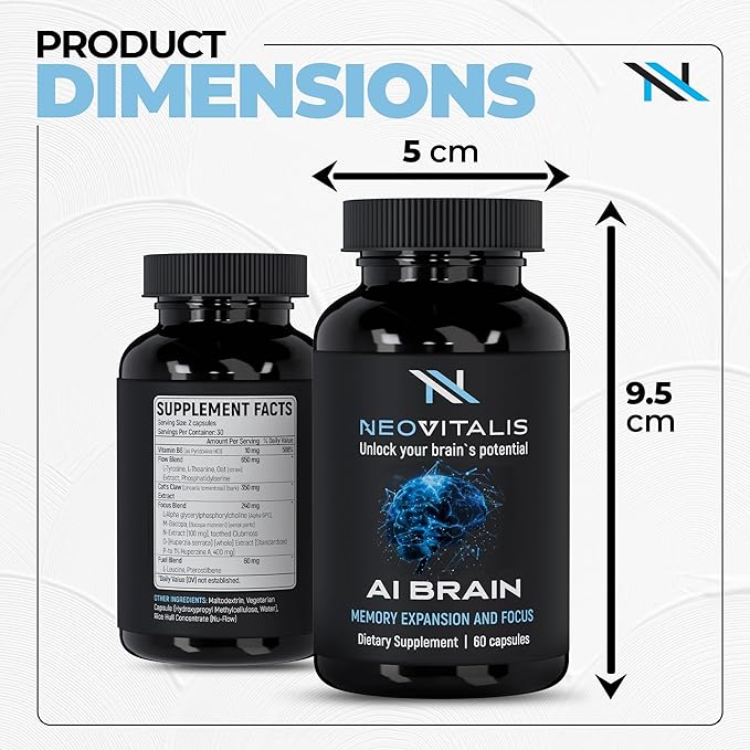 AI Brain Nootropic Supplement for Focus, Memory & Mental Clarity Improvement Capsules for Men & Women, Caffeine-Free Daily Cognitive Support with Bacopa, Alpha GPC & Vitamin B6, 60 Vegetarian Capsules