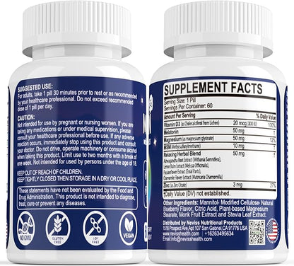 Melatonin 50 mg for Adults - Extra Strength 9-IN-1 Fast Dissolve Sublingual - w/ Vitamin D3 & MSM, Relaxing Herbal Blend-Ashwagandha, Lemon Balm, Passionflower,Chamomile,Sugar Free, Vegan 60 Servings