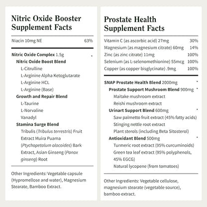 Snap Supplements Nitric Oxide Booster Supplement with L Arginine and L Citrulline Essential Amino Acids and Ginseng Root, Energ & Circulation Support (Prostate + Nitric Oxide (Bundle))