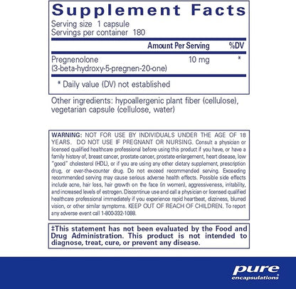 Pure Encapsulations Pregnenolone 10 mg - Support Memory & Hormone Balance* - Hormone Precursor - Gluten Free & Non-GMO - 180 Capsules