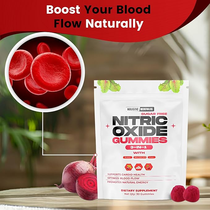 Nitric Oxide Gummies - Nitric Oxide Supplements for Men - Sugar-Free Beet Root & Cherry Chews for Energy & Circulation - Supports Heart Health & Blood Flow - Vegan, Non-GMO, 30 Count