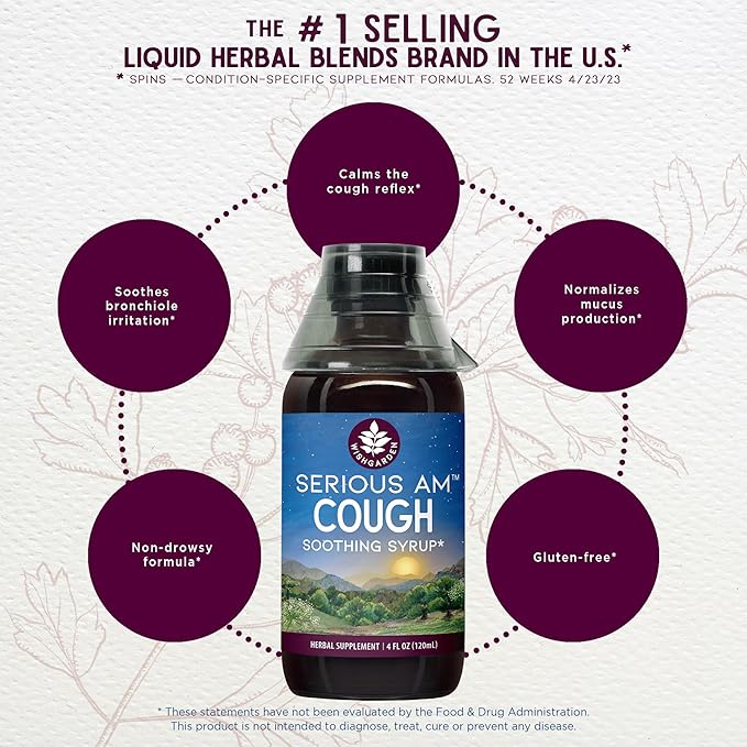WishGarden Herbs Serious Cough AM Soothing Syrup - Natural Herbal Daytime Non-Drowsy Cough Suppressant for Adults with Elderberry Calms Cough Reflex, Normalizes Mucus Production, Opens Chest, 4oz
