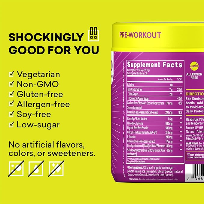 EBOOST POW Natural Pre Workout Powder - 20 Servings - Berry Melon Fizz - Pre Workout Supplement for Performance, Joint Mobility Support, Energy, Focus - Men & Women - Non-GMO, Gluten-Free, No Creatine