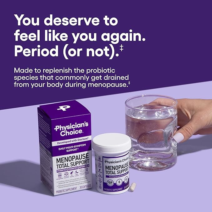 Physician's CHOICE Menopause Probiotic Supplement for Women - Supports Hormone Balance, Hot Flashes, Night Sweats, Weight Management, Bloating & Gut Health - with Black Cohosh, Resveratrol+ - 60ct