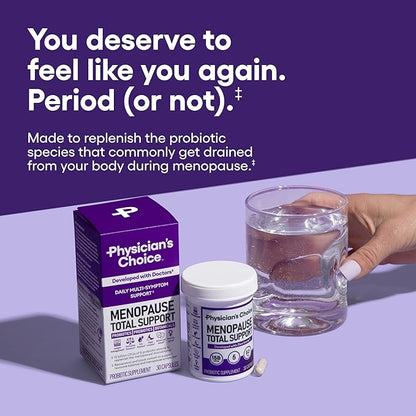 Physician's CHOICE Menopause Probiotic Supplement for Women - Supports Hormone Balance, Hot Flashes, Night Sweats, Weight Management, Bloating & Gut Health - with Black Cohosh, Resveratrol+ - 60ct