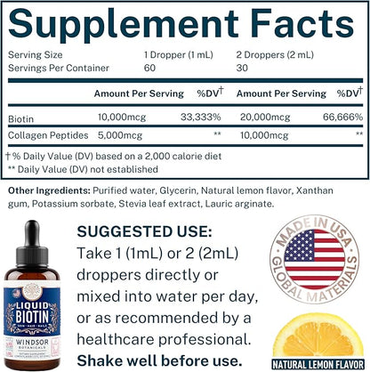 Liquid Biotin for Hair Growth Collagen - Biotin Liquid 10,000mcg Collagen 5,000mcg Extra Strength Liquid - Liquid Collagen and Biotin Drops for Hair Growth - Biotin and Collagen Drops for Women - 2oz