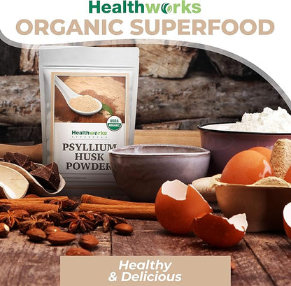 Healthworks Psyllium Husk Powder Organic -16 Oz / 1 Lb - Raw - Certified Organic - Finely Ground Powder from India - Keto, Vegan & Non-GMO - Fiber Support