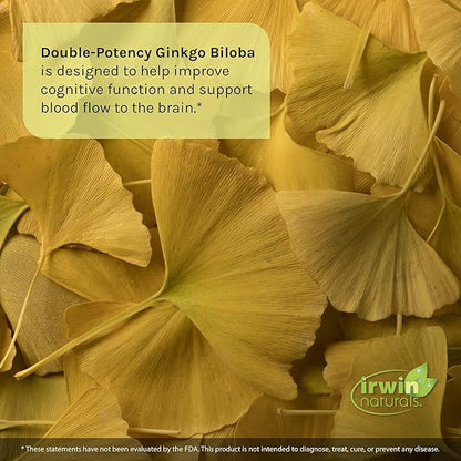 Irwin Naturals Double-Potency Ginkgo Biloba - 60 Liquid Soft-Gels, Pack of 2 - Brain Health Support - 30 Total Servings