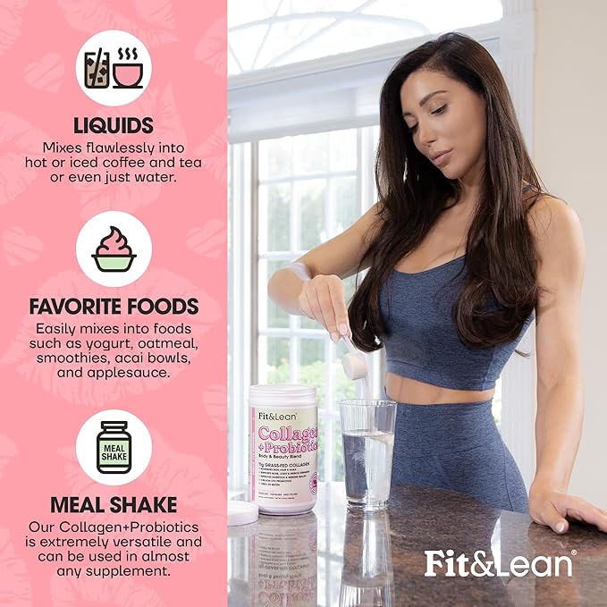 Fit & Lean Collagen + Probiotics- Grass-fed Collagen Peptide Powder, Unflavored, 12.64oz
