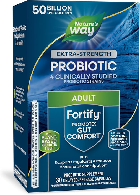 Nature's Way Extra Strength(1) Fortify Probiotic, Prebiotics, 50 Billion Live Cultures, Digestive and Immune Health Support*, 30 Capsules (Packaging May Vary)