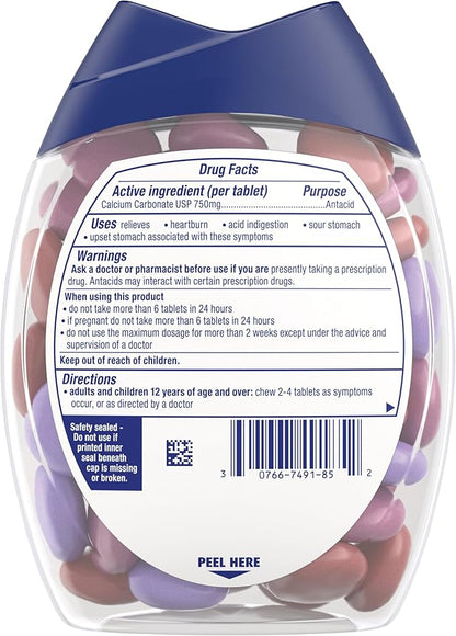 TUMS Chewy Bites Antacid Tablets for Chewable Heartburn Relief and Acid Indigestion Relief, Assorted Berries - 60 Count