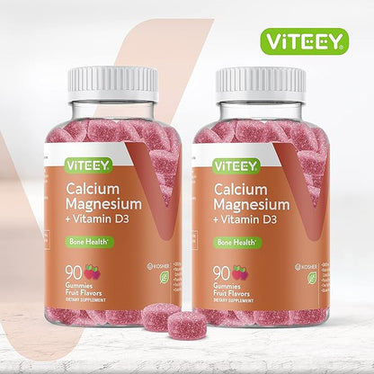 VITEEY Calcium Gummies with Vitamin D3 & Magnesium - Supports Bone Health, Immune Support, Energy and Muscle Function - Dietary Vitamin, for Men Woman and Teens, Chewable Fruit Flavored Gummy