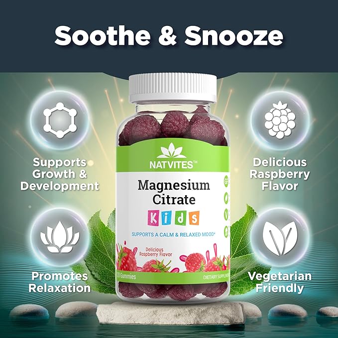 Magnesium for Kids - Magnesium Gummies for Kids - Supports A Calm & Relaxed Mood, Nerve & Bone Health, Healthy Kids Sleep Habits - Gluten Free Gelatin Free Magnesium Calm Gummies (120 Count)