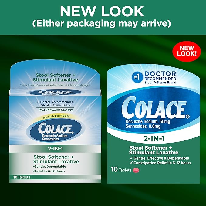 Colace 2-IN-1 Stool Softener & Stimulant Laxative Tablets, 10 Count, Gentle Constipation Relief In 6-12 Hours