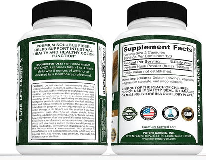 Potent Garden Psyllium Husk Capsules All Natural & Powerful Soluble Dietary Fiber Supplement Helps Support Regularity & Digestion, 240 Caps