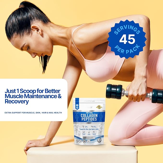 Collagen Peptides Powder, 45 Servings, Hydrolyzed Collagen, Type I & III, Grass Fed, Unflavored, Gluten Free, Keto/Paleo, 10g Servings, 15.9 Oz, Skin Support, Hair, Nail, Joints