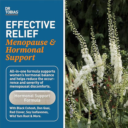 Dr. Tobias Menopause Relief with Black Cohosh, Soy Isoflavones, Don Quai, Hot Flash & Night Sweats Relief for Women, Non-GMO Menopause Supplements for Women, 60 Capsules, 30 Servings