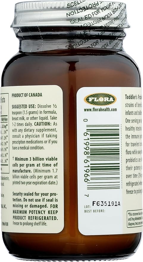 Flora - Toddler's Probiotic - Supports Digestive Health - Daily Probiotic Powder for Children Ages 1–3 - Includes Bifidobacterium Infantis - Vegetarian & Gluten-Free - Keep Chilled - 2.64 oz.