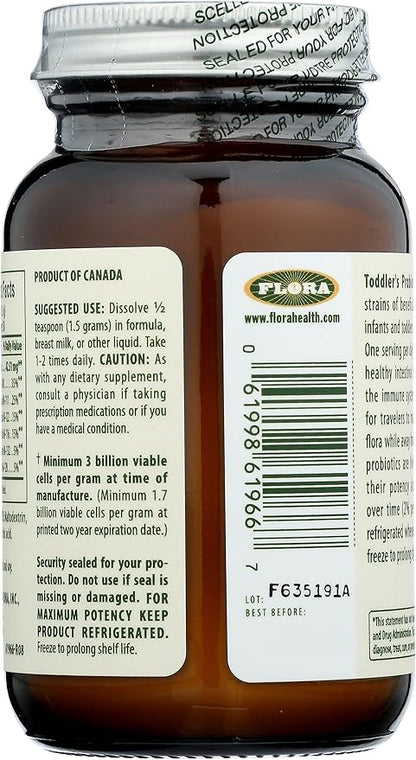 Flora - Toddler's Probiotic - Supports Digestive Health - Daily Probiotic Powder for Children Ages 1–3 - Includes Bifidobacterium Infantis - Vegetarian & Gluten-Free - Keep Chilled - 2.64 oz.