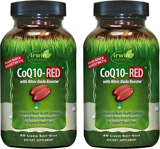 Irwin Naturals CoQ10-RED - 60 Liquid Soft-Gels, Pack of 2 - Advanced Heart Health Support with Nitric Oxide Booster to Support Blood Flow - 60 Total Servings