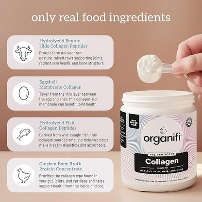 Organifi Unflavored Collagen Powder - Supports Stronger Skin, Nails, and Hair, 30 Servings
