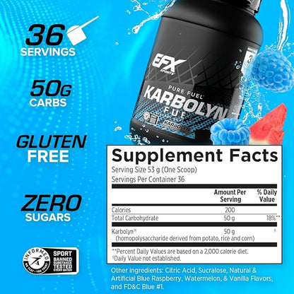 EFX Sports Karbolyn Fuel | Fast-Absorbing Carbohydrate Powder | Carb Load, Sustained Energy, Quick Recovery | Stimulant Free | 36 Servings (Blue Razz Watermelon)