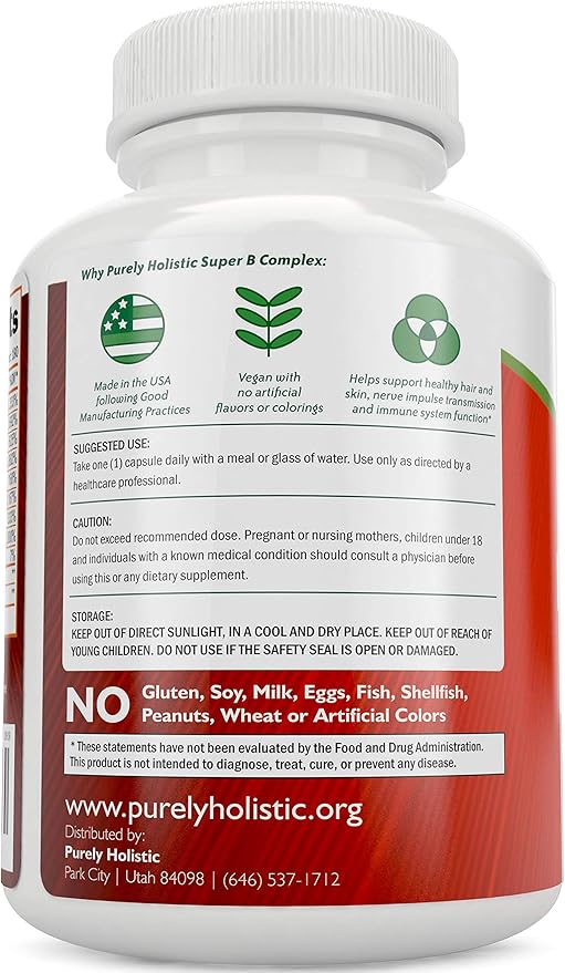 Vitamin B Complex - 8 Super B Complex Vitamins with Choline & Inositol, Vitamins B1, B2, B3, B5, B6, B8, B9 & B12 - B100 Complex - 180 Vegan Capsules - 6 Month Supply - Made in The USA