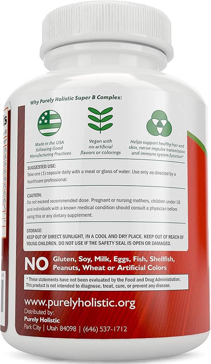 Vitamin B Complex - 8 Super B Complex Vitamins with Choline & Inositol, Vitamins B1, B2, B3, B5, B6, B8, B9 & B12 - B100 Complex - 180 Vegan Capsules - 6 Month Supply - Made in The USA