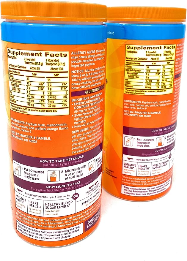 Metamucil Sugar Free Fiber Supplement, Orange Smooth 260 Servings
