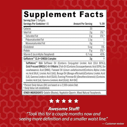 iSatori Ultra CLA - Omega 3 6 9 Safflower Oil Fish Oil Conjugated Linoleic Acid - Natural Weight Loss Exercise Enhancement Fat Burner Muscle Toner - Stimulant Free Dietary Supplement - 90 Softgels