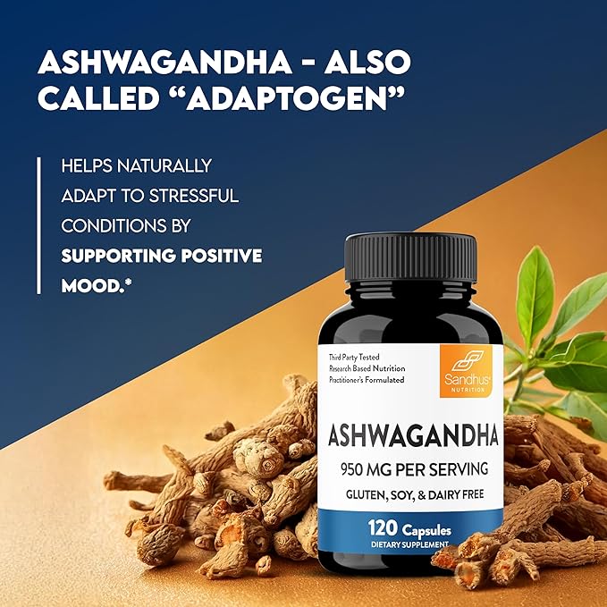 Sandhu's Ashwagandha Supplements for Men & Women | Extra Strength 950mg per Serving | Ashwagandha Root Extract Supports Quality Sleep, Focus & Positive Mood | 120 Capsules